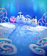amount:pair atmosphere:aurora atmosphere:fantasy atmosphere:snowy bell-collar body-type:blob character:chilly character:kirby collar gems series:kirby snowman species:unknown style:bounce-lighting style:kawaii // 1100x1300 // 141KB
