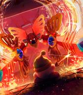 amount:pair atmosphere:cinematic atmosphere:powerful body-type:blob butterflies character:kirby character:morpho-knight fire series:kirby species:unknown style:painted sword // 1792x2048 // 482KB