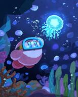 amount:solo atmosphere:deep-sea atmosphere:undersea body-type:blob character:kirby jellyfish series:kirby species:unknown style:glow style:painted // 2160x2700 // 1.1MB
