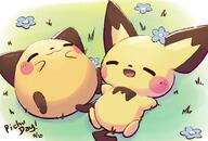 amount:pair atmosphere:field body-type:blob body-type:semi-anthro flower species:pichu style:kawaii style:playful // 800x541 // 340KB