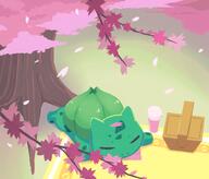 amount:solo atmosphere:field atmosphere:picnic atmosphere:sakura body-type:feral species:bulbasaur // 1874x1600 // 187KB