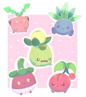 amount:multiple body-type:blob species:bounsweet species:cherubi species:hoppip species:oddish species:smoliv style:abstract-background // 1411x1584 // 132KB