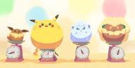 amount:multiple body-type:blob hall-of-fame:bronze series:pokemon species:alolan-vulpix species:eevee species:pikachu species:whimsicott style:pastel-colors style:playful weighing-scale // 1343x681 // 75KB