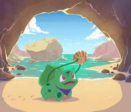 amount:solo atmosphere:beach atmosphere:cove body-type:feral scarf shell species:bulbasaur style:lineless // 1874x1600 // 207KB