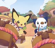 amount:pair atmosphere:town body-type:semi-anthro drums instrument necklace series:pokemon species:oshawott species:otter species:pichu style:dithering style:noisy style:playful // 2300x2000 // 629KB