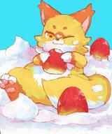 amount:solo atmosphere:candyland body-type:feral body-type:slightly-chubby eating species:fox strawberry style:painted // 1200x1440 // 157KB