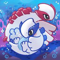 affection amount:pair atmosphere:coral-reef atmosphere:undersea body-type:feral cuddling species:lugia species:shiny-pokemon style:icon // 1500x1500 // 308KB