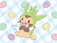 amount:solo body-type:semi-anthro food happy macarons species:chespin style:abstract-background style:pastel-colors style:playful sweets // 1200x900 // 167KB