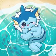 amount:solo atmosphere:beach body-type:feral body-type:slightly-chubby series:eeveelutions series:pokemon species:vaporeon style:chibi style:girly style:kawaii style:sparkly // 1500x1500 // 272KB