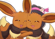 affection amount:pair body-type:feral cheek-rub cuddling feminine flower freckles happy hat oc pressing-same-body-part-against-each-other scarf series:pokemon species:eevee style:girly wearing-flower // 2000x1428 // 437KB