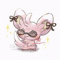 amount:solo body-type:semi-anthro glasses nerdy species:minccino species:shiny-pokemon style:watercolor wearing-bow // 908x908 // 139KB