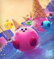 amount:multiple atmosphere:abstract-setting atmosphere:candyland body-type:blob body-type:overweight character:kirby ice-cream series:kirby species:unknown style:painted // 1862x2048 // 726KB