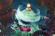 amount:multiple atmosphere:abstract-setting atmosphere:cavern atmosphere:powerful body-type:blob character:beetly character:bronto-burt character:kirby character:poppy-bros-jr character:scarfy series:kirby species:unknown style:dim style:painted // 2649x1724 // 2.2MB