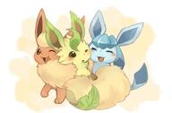 amount:multiple body-type:feral series:eeveelutions series:pokemon species:flareon species:glaceon species:leafeon style:kawaii style:playful // 736x484 // 30KB