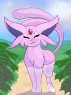 amount:solo atmosphere:field atmosphere:hills atmosphere:sunlight body-type:feral forehead-gem happy relaxed series:eeveelutions series:pokemon species:espeon thigh-highs translucent-clothing // 900x1200 // 996KB