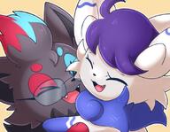affection amount:pair body-type:feral body-type:semi-anthro body-type:slightly-chubby cuddling glasses heterochromia nerdy oc species:meowstic species:zorua style:kawaii // 900x700 // 517KB