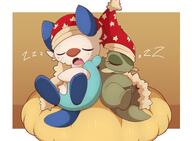 affection amount:pair atmosphere:christmas atmosphere:home body-type:feral cuddling series:pokemon sleeping species:axew species:oshawott species:otter style:kawaii // 1500x1100 // 138KB