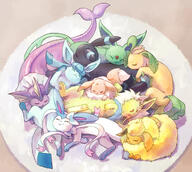 amount:multiple atmosphere:table body-type:feral forehead-gem grouping:all-eeveelutions series:eeveelutions series:pokemon species:espeon species:flareon species:glaceon species:jolteon species:leafeon species:shiny-pokemon species:sylveon species:umbreon species:vaporeon style:painted style:watercolor // 1246x1118 // 1.1MB