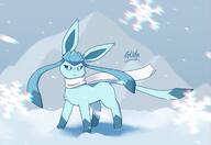 amount:solo atmosphere:mountains atmosphere:snowy body-type:feral scarf series:eeveelutions series:pokemon species:glaceon style:chromatic-aberration style:kawaii // 2048x1409 // 153KB