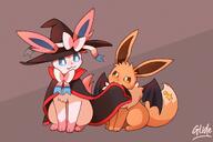 amount:pair atmosphere:halloween bat-wings body-type:feral cloak mischevious nomming outfit red-and-black-clothing series:eeveelutions series:pokemon species:eevee species:sylveon style:kawaii style:noisy witch // 2048x1365 // 341KB
