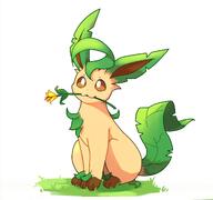 amount:solo atmosphere:field atmosphere:sunlight body-type:feral flower holding-object holding-object-in-mouth lafeon series:eeveelutions series:pokemon species:leafeon style:kawaii // 2048x1922 // 206KB