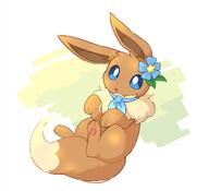 amount:solo atmosphere:sunlight body-type:feral feminine flower series:pokemon species:eevee style:girly style:kawaii wearing-bow wearing-flower // 2048x1863 // 168KB