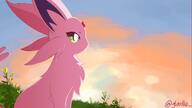 amount:solo atmosphere:field atmosphere:sunset body-type:feral forehead-gem series:eeveelutions series:pokemon species:espeon style:kawaii style:lines-effected-by-lighting // 2048x1152 // 1.5MB