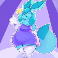 amount:solo atmosphere:stage body-type:anthro body-type:slightly-chubby dress happy series:eeveelutions series:pokemon species:glaceon style:contrasting-colors style:kemono style:outline style:painted thigh-highs // 2048x2048 // 262KB