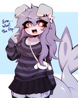 amount:solo baggy-clothing body-type:anthro casual-outfit character:cinnamoroll skirt species:dog species:shark style:kemono sweater thigh-highs weirded-out // 1711x2149 // 254KB