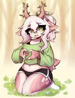 amount:solo atmosphere:forest body-type:feral casual-outfit crop-top dolphin-shorts holding-heart species:deer style:kemono // 2114x2764 // 412KB