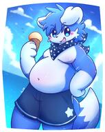 amount:solo atmosphere:beach atmosphere:sunlight body-type:anthro body-type:feral body-type:overweight ice-cream scarf species:dog style:kawaii style:kemono // 2786x3486 // 638KB