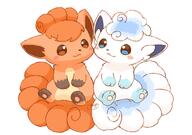 affection amount:pair body-type:feral cheek-rub pressing-same-body-part-against-each-other species:alolan-vulpix species:vulpix style:chibi // 1545x1086 // 156KB