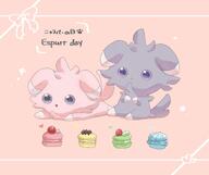 amount:pair amount:solo body-type:semi-anthro food macarons series:pokemon species:espurr style:kawaii style:pastel-colors sweets // 1338x1121 // 86KB