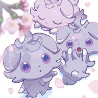 amount:multiple atmosphere:flowers atmosphere:sakura body-type:semi-anthro flower hall-of-fame:bronze series:pokemon species:espurr style:colored-lines style:kawaii style:kemono // 2048x2048 // 273KB