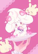 amount:multiple amount:solo atmosphere:frilly-background body-type:semi-anthro hall-of-fame:bronze hall-of-fame:silver heart-sweet love-ball pokeball species:alcremie species:food-creature species:milcery style:girly style:kawaii style:one-color style:pink style:playful style:very-girly // 1447x2047 // 150KB