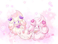 amount:multiple amount:pair body-type:blob body-type:semi-anthro boquet feminine flower hall-of-fame:bronze hall-of-fame:silver heart-sweet species:alcremie species:food-creature species:milcery style:girly style:one-color style:pink style:very-girly style:watercolor wearing-flower // 892x686 // 479KB