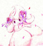 amount:solo body-type:blob body-type:semi-anthro body-type:slightly-chubby feminine flower princess species:alcremie species:food-creature style:girly style:watercolor wearing-bow wearing-flower // 1028x1100 // 962KB
