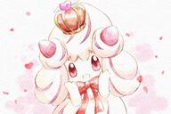 amount:solo atmosphere:regal body-type:blob body-type:semi-anthro crown princess species:alcremie species:food-creature style:girly style:watercolor wearing-bow // 1185x792 // 227KB