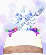 amount:solo blueberries body-type:blob body-type:semi-anthro pudding species:alcremie species:food-creature strawberry style:watercolor // 987x1161 // 316KB