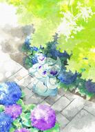 amount:solo atmosphere:flowers atmosphere:garden atmosphere:sunlight atmosphere:town body-type:semi-anthro flower species:alcremie species:food-creature style:watercolor // 1212x1689 // 642KB