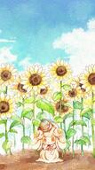 amount:solo atmosphere:farm atmosphere:field atmosphere:garden body-type:semi-anthro flower species:alcremie species:food-creature straw_hat style:watercolor sunflower wearing-bow // 771x1385 // 346KB