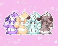 amount:multiple body-type:semi-anthro chocolate grape orange-(fruit) species:alcremie species:food-creature style:abstract-background style:chibi style:outline // 1413x1128 // 173KB