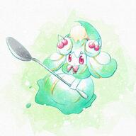amount:solo body-type:anthro body-type:blob body-type:semi-anthro cherry species:alcremie species:food-creature spoon style:watercolor wearing-bow // 1440x1439 // 514KB
