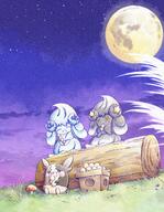 amount:multiple amount:pair atmosphere:night blueberries body-type:blob body-type:semi-anthro eating food moon mushrooms species:alcremie species:food-creature species:morpeko style:watercolor sweets // 886x1138 // 292KB