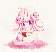 amount:solo body-type:blob body-type:semi-anthro drink heart-sweet species:alcremie species:food-creature style:watercolor // 1200x1118 // 316KB