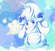 amount:pair blueberries body-type:blob body-type:semi-anthro species:alcremie species:food-creature species:milcery style:blue style:outline style:watercolor // 1023x942 // 260KB