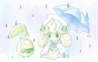 amount:pair atmosphere:rain body-type:semi-anthro clover series:eeveelutions series:pokemon species:alcremie species:budew species:food-creature species:umbreon style:watercolor umbrella // 1200x756 // 120KB