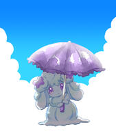 amount:solo atmosphere:clouds atmosphere:sunlight body-type:anthro body-type:semi-anthro species:alcremie species:food-creature style:dim umbrella // 756x858 // 330KB