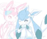 amount:pair body-type:feral series:eeveelutions series:pokemon species:glaceon species:sylveon style:pastel-colors style:scribbles sylveon-bow // 990x807 // 665KB