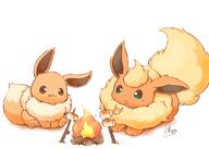 amount:pair blep body-type:feral campfire marshmallows series:eeveelutions series:pokemon species:eevee species:flareon style:kawaii style:playful // 1708x1220 // 163KB